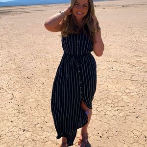 Long black with thin grey stripes dress. Size small. Target style dress.